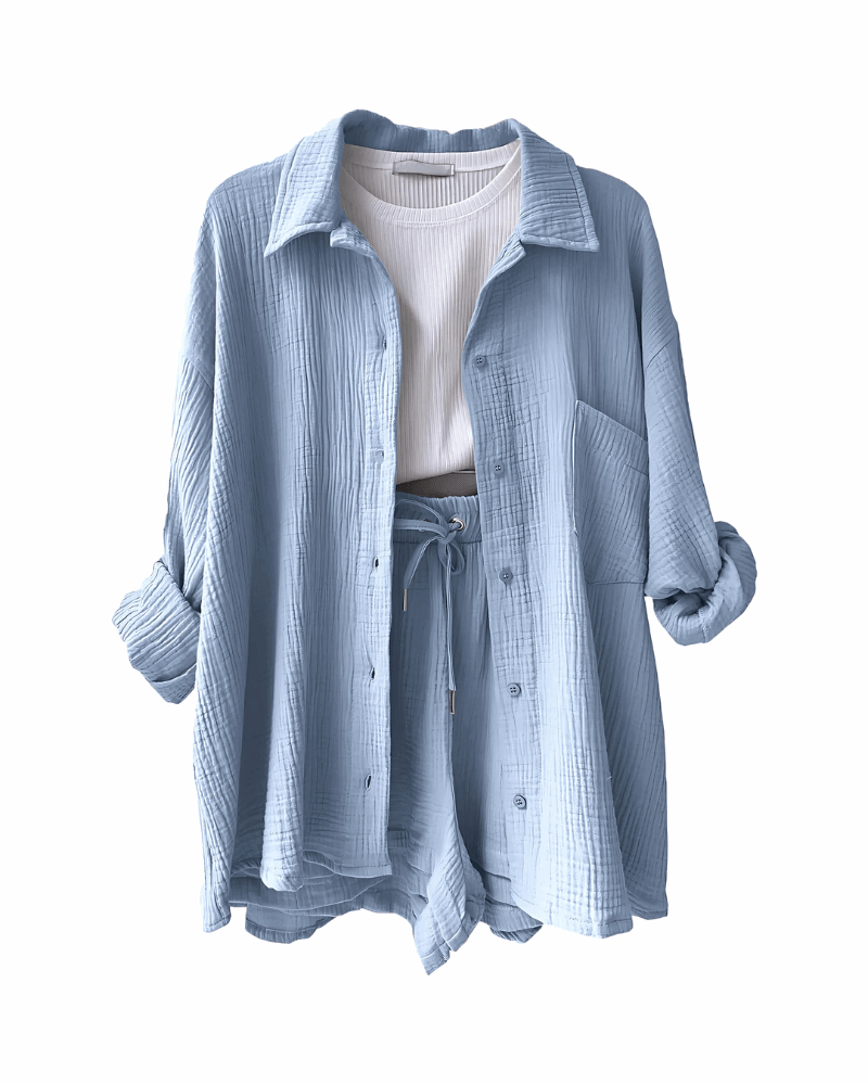 Maylee Cotton Button-Up Shorts Set