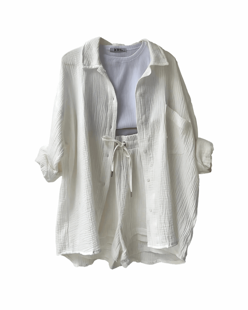 Maylee Cotton Button-Up Shorts Set