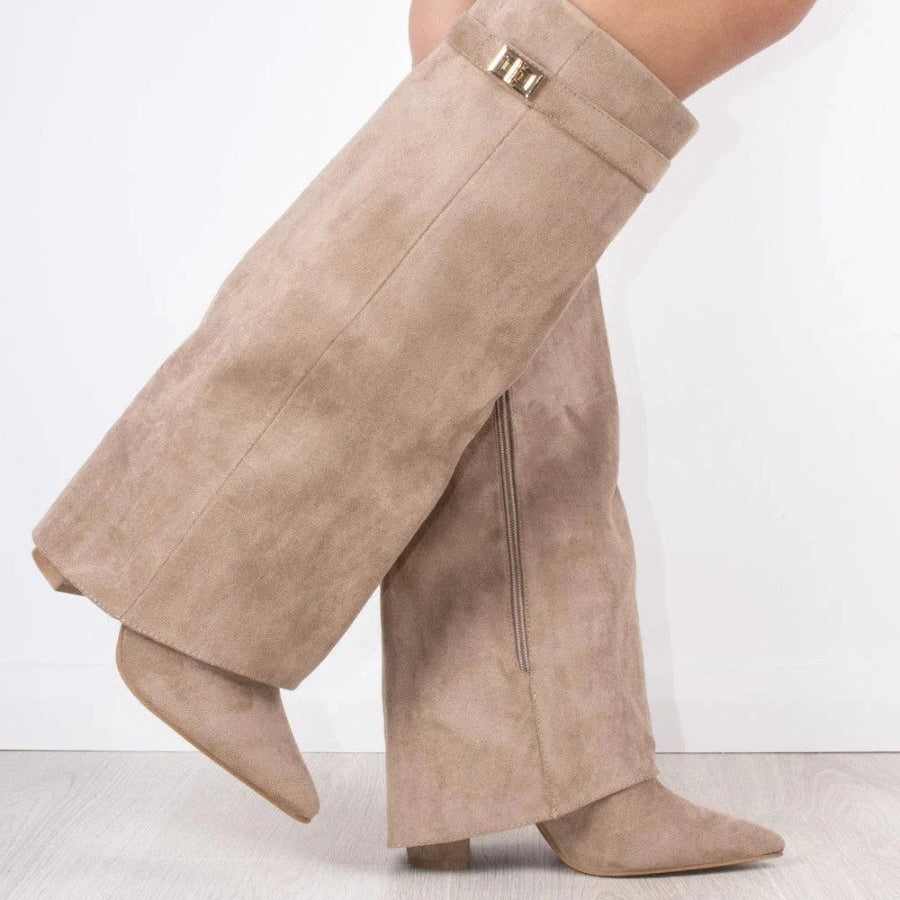 Eliza | Luxury Suede Look High Boots With Gold Accent
