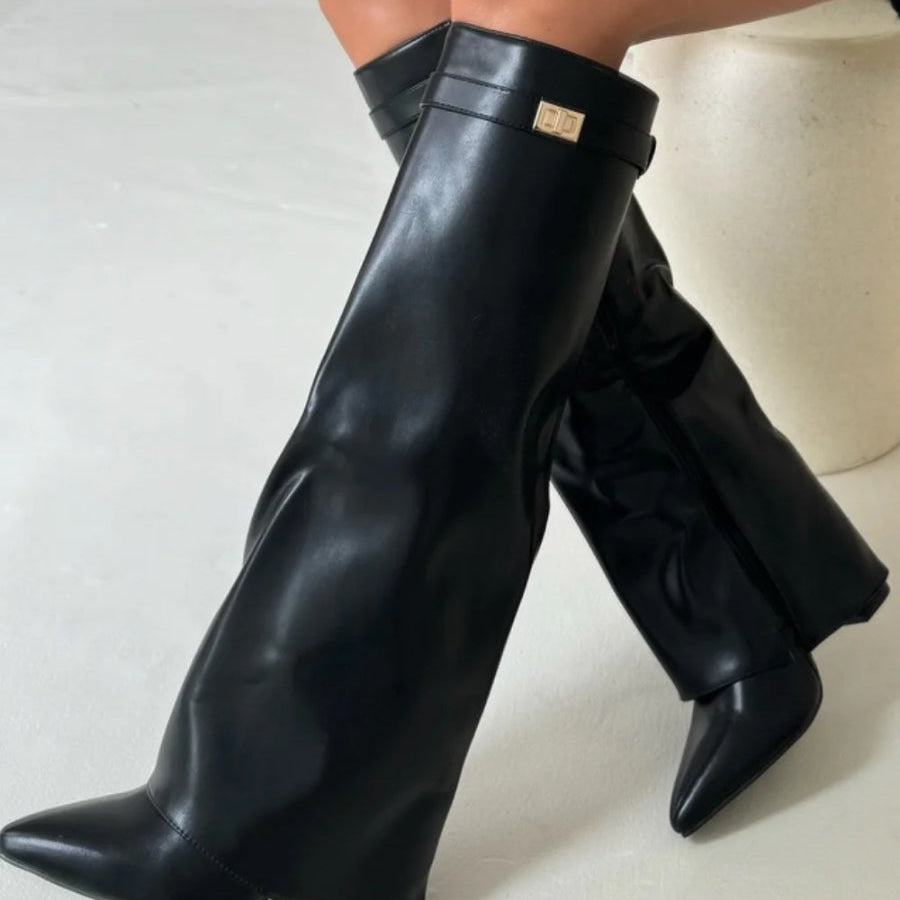Eliza | Luxury Suede Look High Boots With Gold Accent