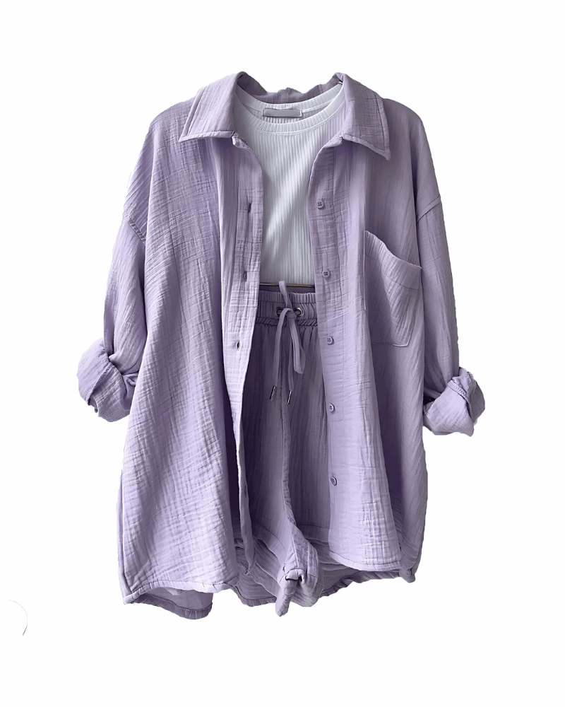 Maylee Cotton Button-Up Shorts Set