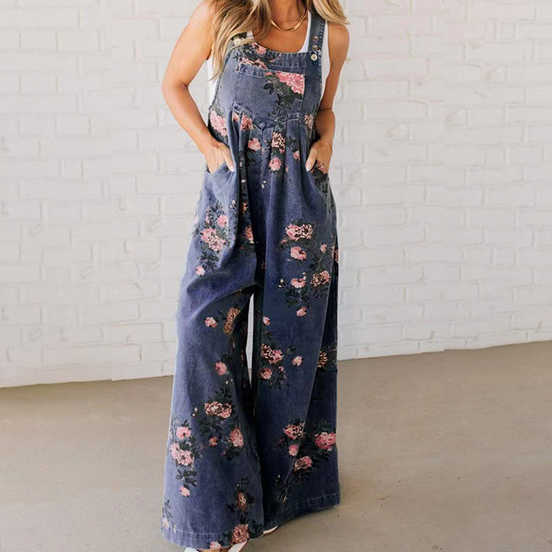 JACKIE | Women's casual printed denim jumpsuit