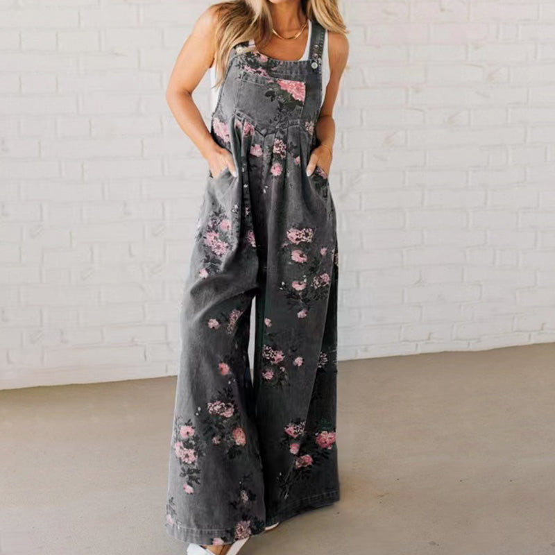 JACKIE | Women's casual printed denim jumpsuit